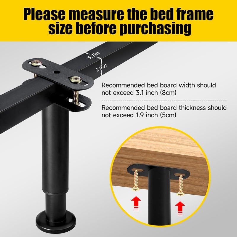 Dashu Adjustable Height Bed Frame Replacement Legs with Wider Base, Under Bed Center Support Legs Replacement for Metal/Wood Slats, Heavy Duty Bed Reinforcement Kit, Height from 10" to 17", Black-Set of 2 - Image 4